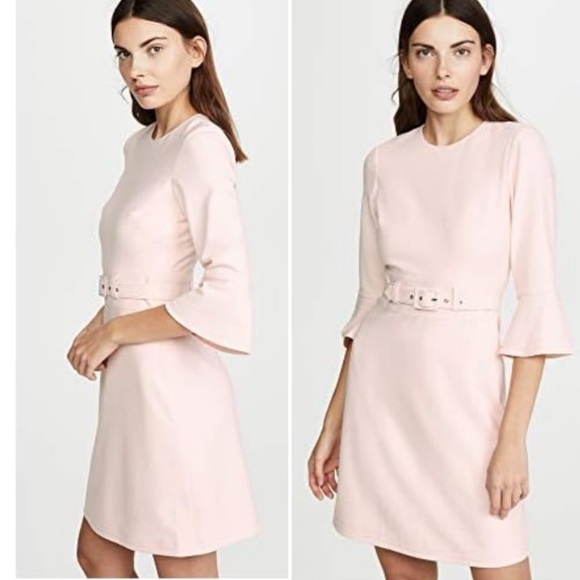 SHOSHANNA ODILA PETAL PINK CREPE FLARE SLEEVE BELTED DRESS SIZE 6 - Picture 1 of 16